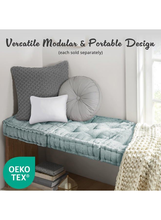 Intelligent Design Azza Floor Pillow Square Pouf Chenille Tufted with Scalloped Edge Design Hypoallergenic Bench/Chair Cushion, 20"x20"x5", Aqua - Image 5