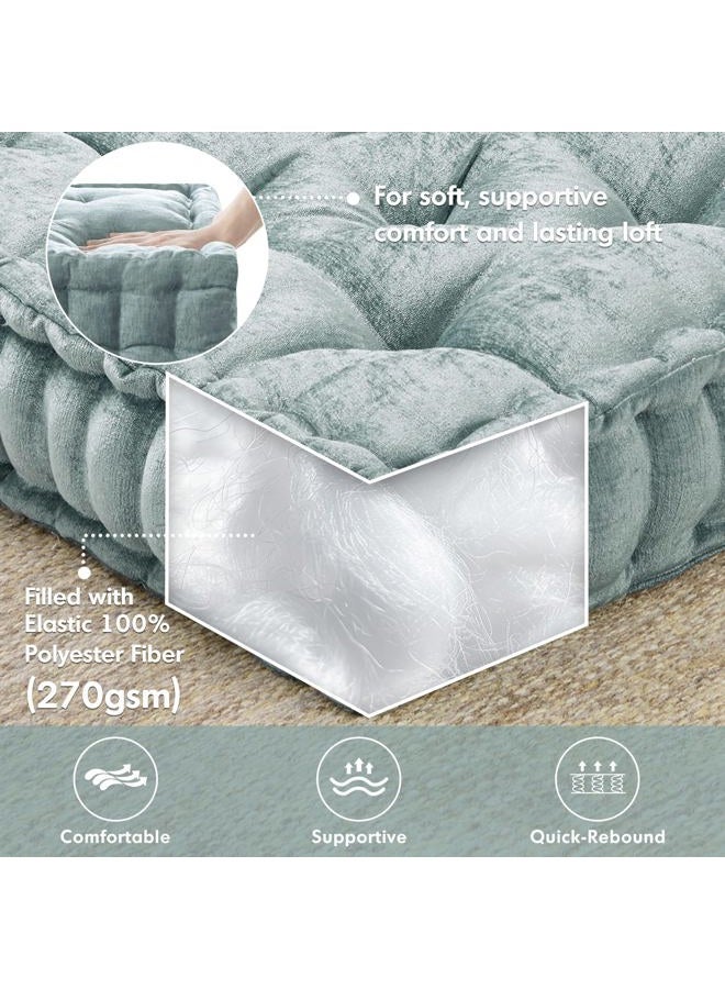 Intelligent Design Azza Floor Pillow Square Pouf Chenille Tufted with Scalloped Edge Design Hypoallergenic Bench/Chair Cushion, 20"x20"x5", Aqua - Image 2