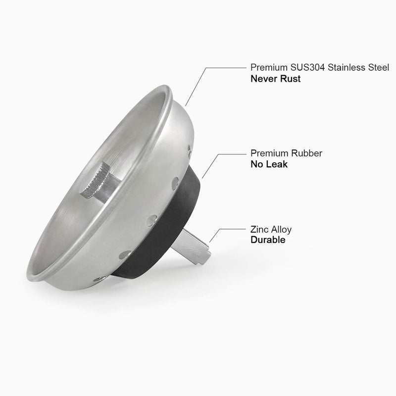 Gzila Kitchen Sink Basket Strainer Stopper  Replacement For 3-1/2 Inch Standard Kitchen Sink Drain  304 Stainless Steel Brushed Nickel  Rubber Stop  Metal Knob - Image 2
