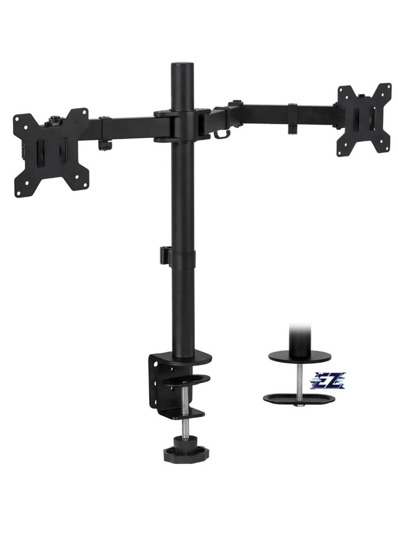 ELTRAZONE Dual Monitor Mount | Double Monitor Desk Stand | Interchangeable C-Clamp and Grommet Base | Two Heavy Duty Height Adjustable Arms Fit 2 Computer Screens 19 21.5 24 27 32 Inches | VESA 75 100 - Image 1