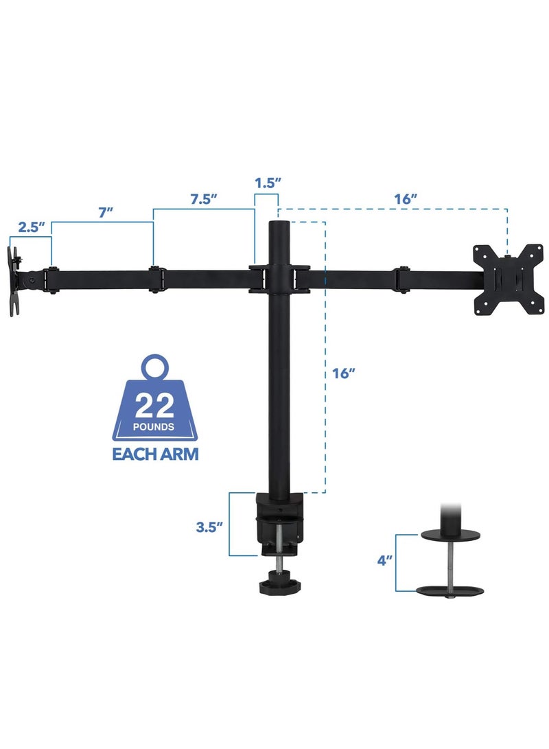 ELTRAZONE Dual Monitor Mount | Double Monitor Desk Stand | Interchangeable C-Clamp and Grommet Base | Two Heavy Duty Height Adjustable Arms Fit 2 Computer Screens 19 21.5 24 27 32 Inches | VESA 75 100 - Image 4