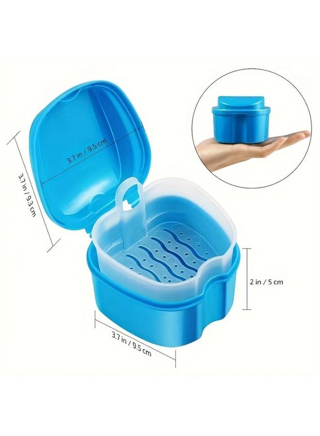 Deep Blue Denture Case Portable Cleaning Box With Filter Travel Daily Use - Image 4