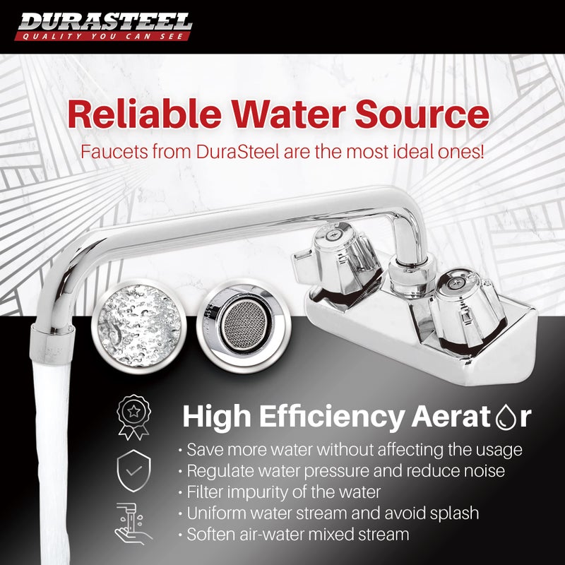 DuraSteel 10 Inch Spout Faucet - 4 Inch Center Wall Mount Kitchen Bar Sink Faucet with Swing Spout - CEC Certified for Saving Water Faucet - Dual Knobs - Image 2