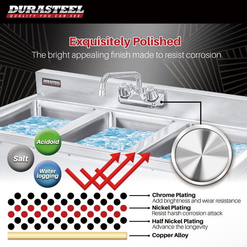 DuraSteel 10 Inch Spout Faucet - 4 Inch Center Wall Mount Kitchen Bar Sink Faucet with Swing Spout - CEC Certified for Saving Water Faucet - Dual Knobs - Image 3