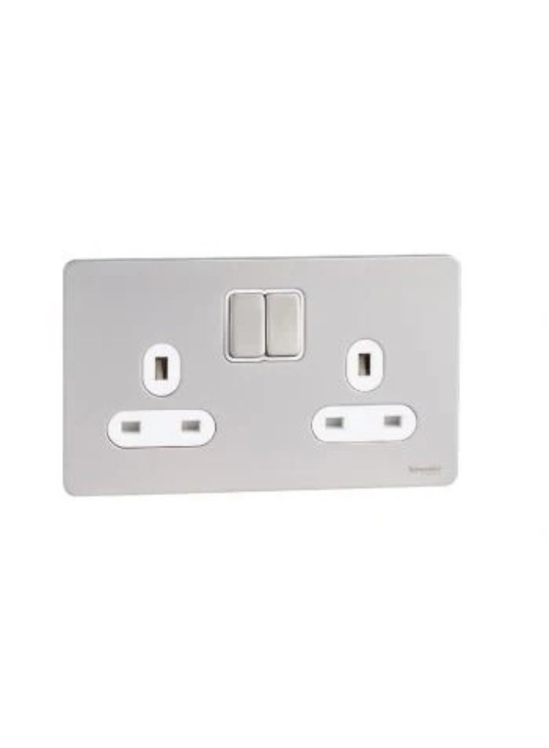 Schneider Electric Ultimate 13A 2 Gang 2 Way Double Switched Socket, Pearl Nickel