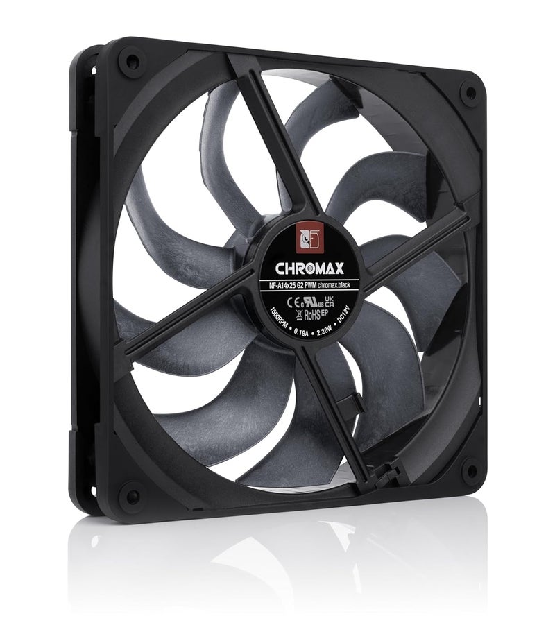 نوكتوا NF-A14x25 G2 PWM chromax.black، مروحة كمبيوتر هادئة عالية الجودة مقاس 140 مم، توصيل 4 سنون (أسود) - Image 3