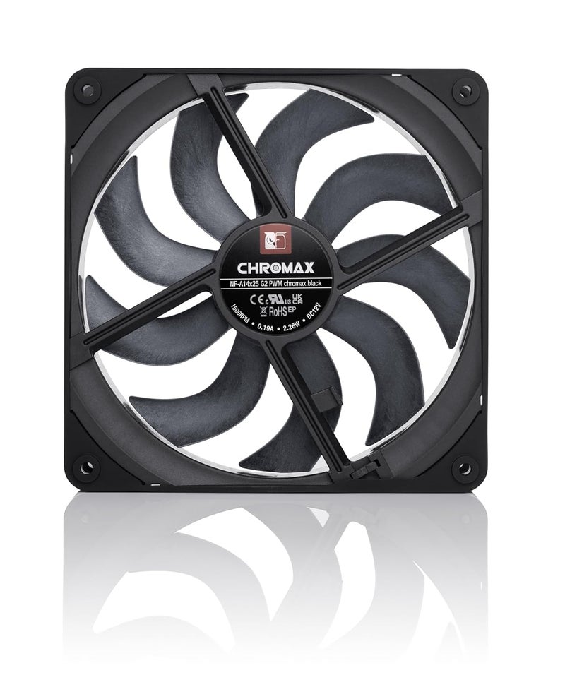 نوكتوا NF-A14x25 G2 PWM chromax.black، مروحة كمبيوتر هادئة عالية الجودة مقاس 140 مم، توصيل 4 سنون (أسود) - Image 4