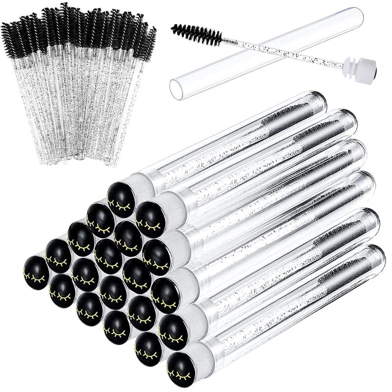 La Jolie Jasmin Mascara Wand Brushes Tubes Set-70 Pieces Disposable Eyelash Brushes Replacement with 20 Pieces Empty Container Tubes for Eyelash Extension Lash (Black Eyelash) - Image 1
