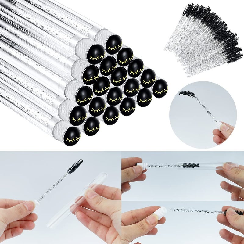 La Jolie Jasmin Mascara Wand Brushes Tubes Set-70 Pieces Disposable Eyelash Brushes Replacement with 20 Pieces Empty Container Tubes for Eyelash Extension Lash (Black Eyelash) - Image 4