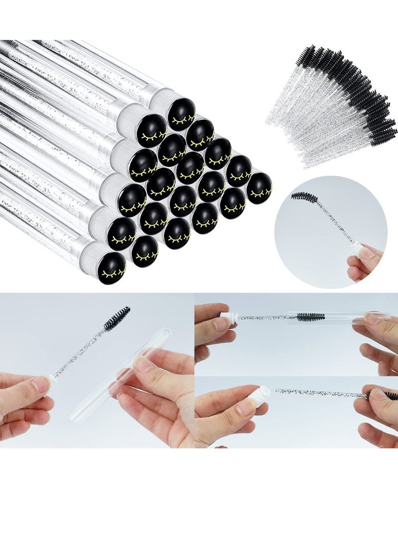 La Jolie Jasmin - Mascara Wand Brushes Tubes Set-70 Pieces Disposable Eyelash Brushes Replacement with 20 Pieces Empty Container Tubes for Eyelash Extension Lash (Black Eyelash) - Image 1