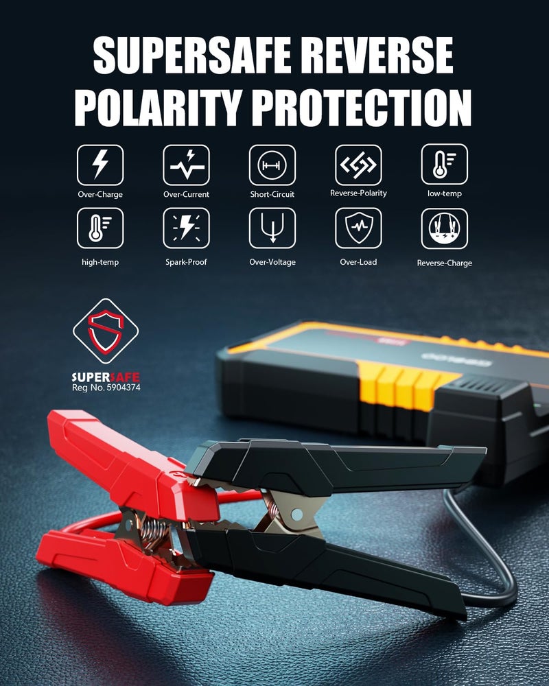 GOOLOO GP3000 3000A Jump Starter,12V Car Battery Jump Starter for up to 9.0L Gas Engines & 7.0L Diesel, Supersafe Lithium Jump Box Battery Booster Pack, Auto Battery Starter with USB Quick Charge - Image 4