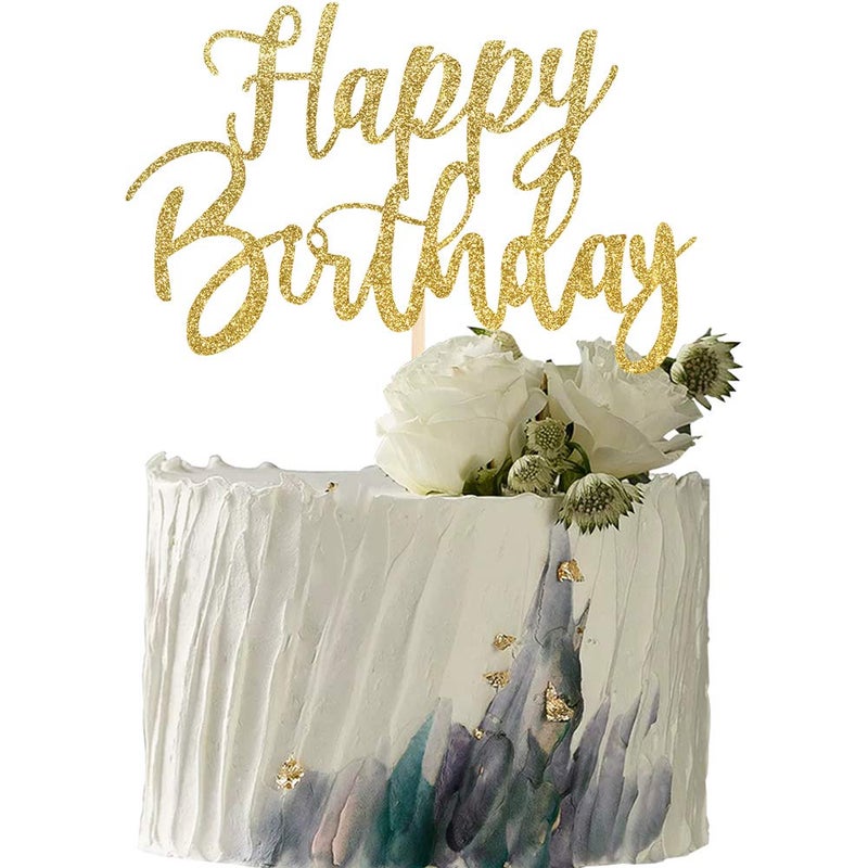 YUINYO Handmade Glitter happy birthday Cake Topper  Happy Birthday Cake Bunting Decor Birthday Party Decoration Supplies (Gold) - Image 2