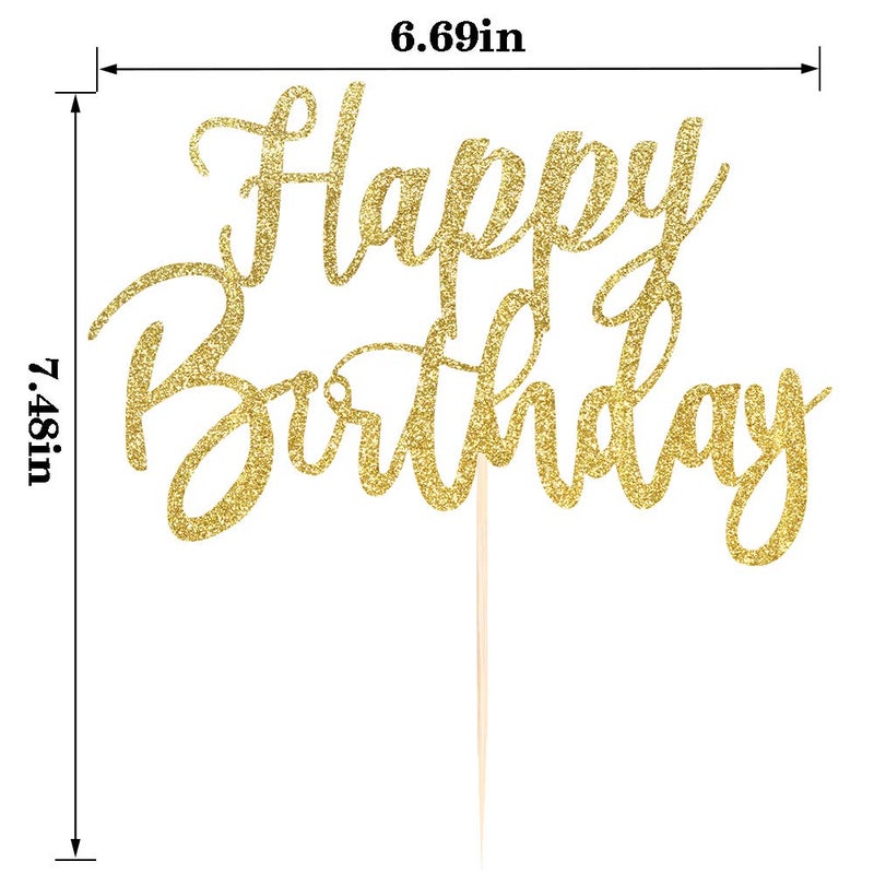 YUINYO Handmade Glitter happy birthday Cake Topper  Happy Birthday Cake Bunting Decor Birthday Party Decoration Supplies (Gold) - Image 3