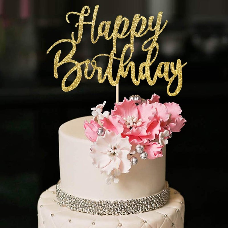YUINYO Handmade Glitter happy birthday Cake Topper  Happy Birthday Cake Bunting Decor Birthday Party Decoration Supplies (Gold) - Image 1