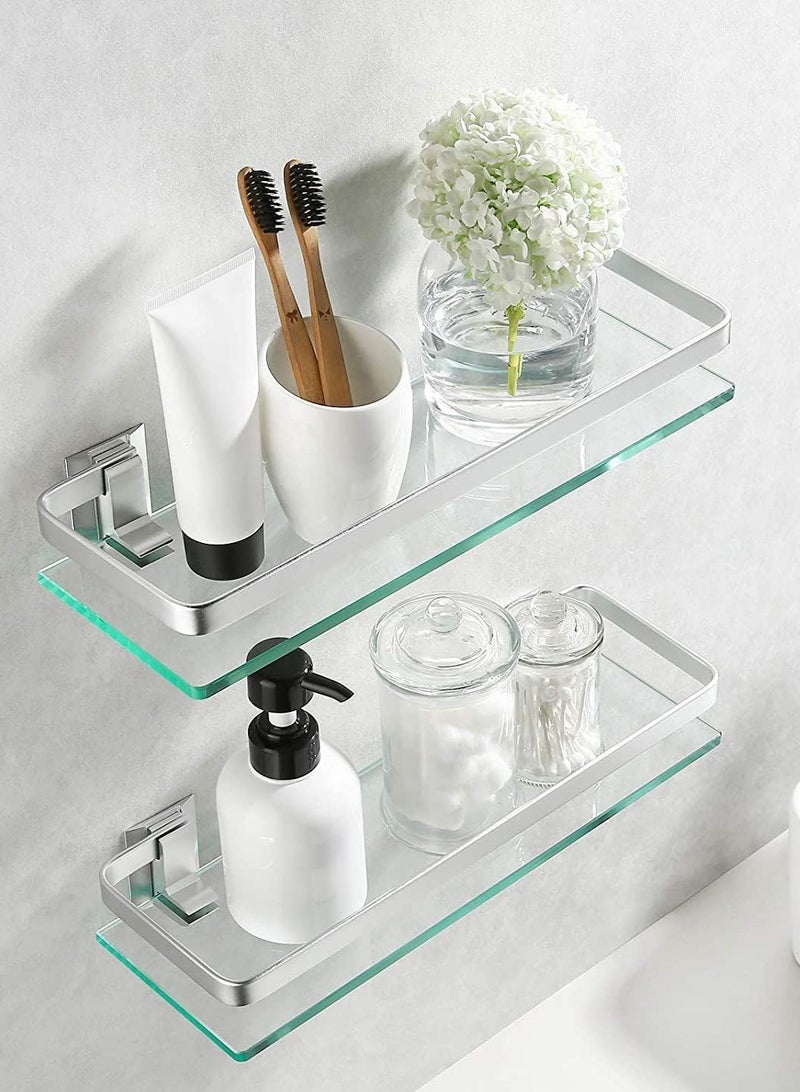 IAF Bathroom Glass Shelf Aluminum Tempered Glass 8MM Extra Thick 2 Pack Rectangular 1 Tier Storage Organizer Wall Mount Silver - Image 1
