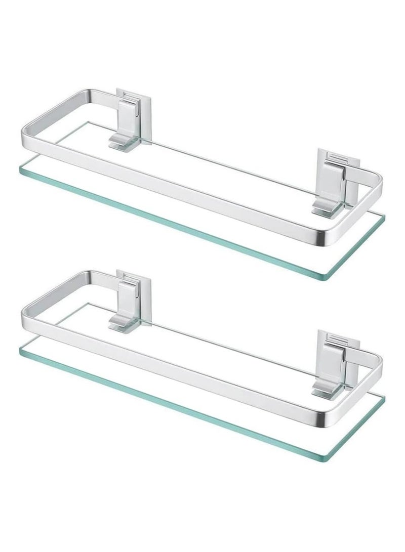 IAF Bathroom Glass Shelf Aluminum Tempered Glass 8MM Extra Thick 2 Pack Rectangular 1 Tier Storage Organizer Wall Mount Silver - Image 2