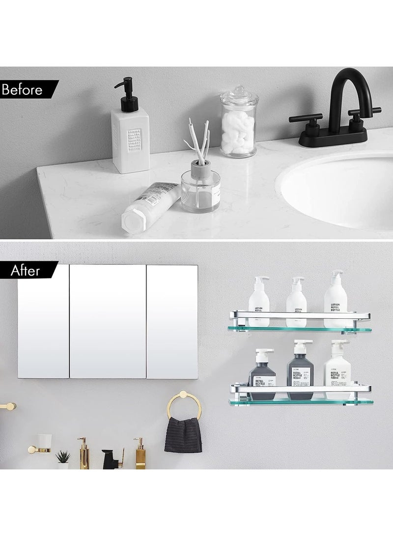 IAF Bathroom Glass Shelf Aluminum Tempered Glass 8MM Extra Thick 2 Pack Rectangular 1 Tier Storage Organizer Wall Mount Silver - Image 3