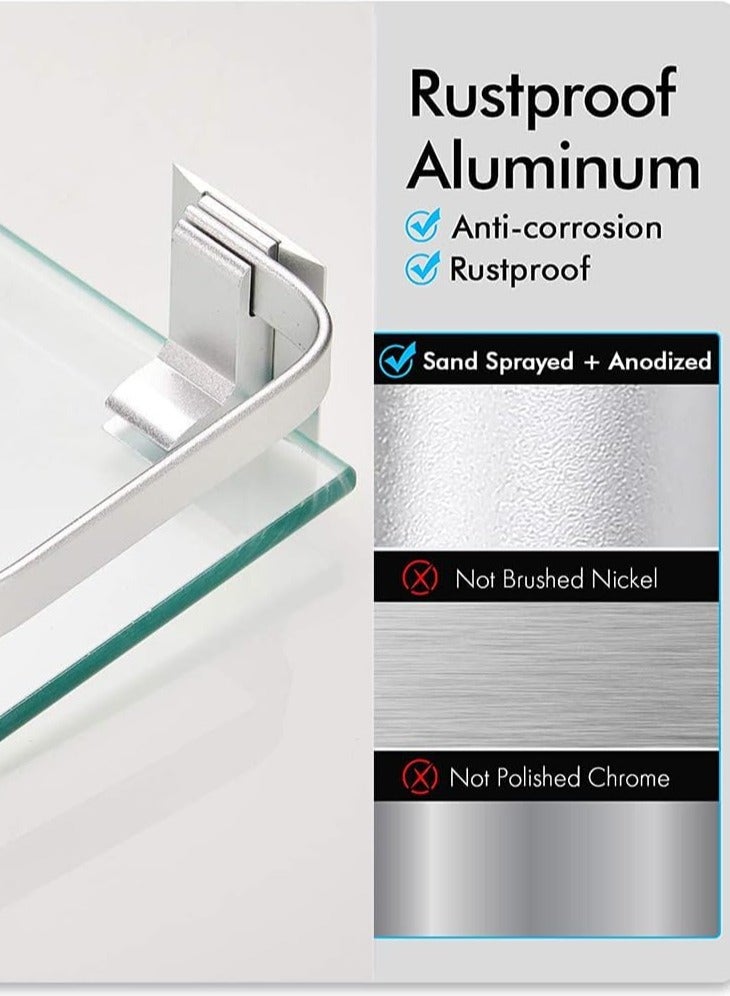 IAF Bathroom Glass Shelf Aluminum Tempered Glass 8MM Extra Thick 2 Pack Rectangular 1 Tier Storage Organizer Wall Mount Silver - Image 5