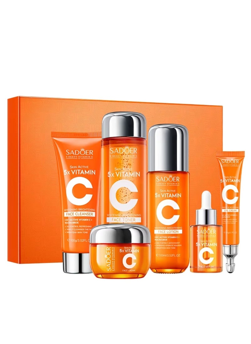 SADOER - Skin Active 5X Vitamin C Skin Care Set with Vitamin C Face Cleanser Face Toner Eye Cream Face Serum Face Lotion face Cream Gift Box Hydrating Moisturizing Whitening Brightening Skincare Set for Women and Men - Image 1