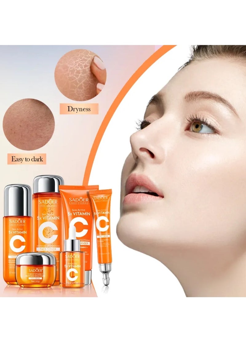 SADOER - Skin Active 5X Vitamin C Skin Care Set with Vitamin C Face Cleanser Face Toner Eye Cream Face Serum Face Lotion face Cream Gift Box Hydrating Moisturizing Whitening Brightening Skincare Set for Women and Men - Image 1