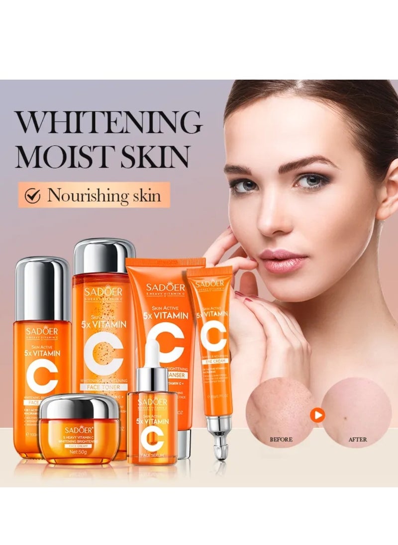 SADOER - Skin Active 5X Vitamin C Skin Care Set with Vitamin C Face Cleanser Face Toner Eye Cream Face Serum Face Lotion face Cream Gift Box Hydrating Moisturizing Whitening Brightening Skincare Set for Women and Men - Image 1
