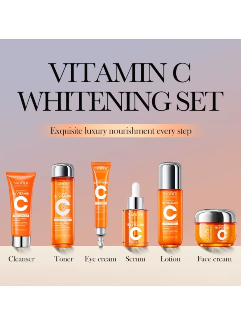 SADOER - Skin Active 5X Vitamin C Skin Care Set with Vitamin C Face Cleanser Face Toner Eye Cream Face Serum Face Lotion face Cream Gift Box Hydrating Moisturizing Whitening Brightening Skincare Set for Women and Men - Image 1