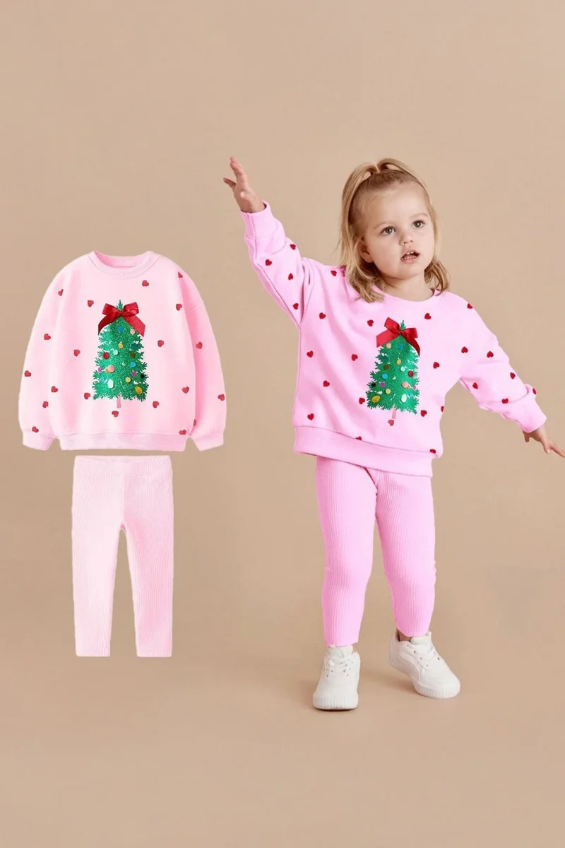 Miniğimin Cicileri My Little One's Cicileri 3D Ornament Sequin Detailed New Year's 2-Piece Set - Pink