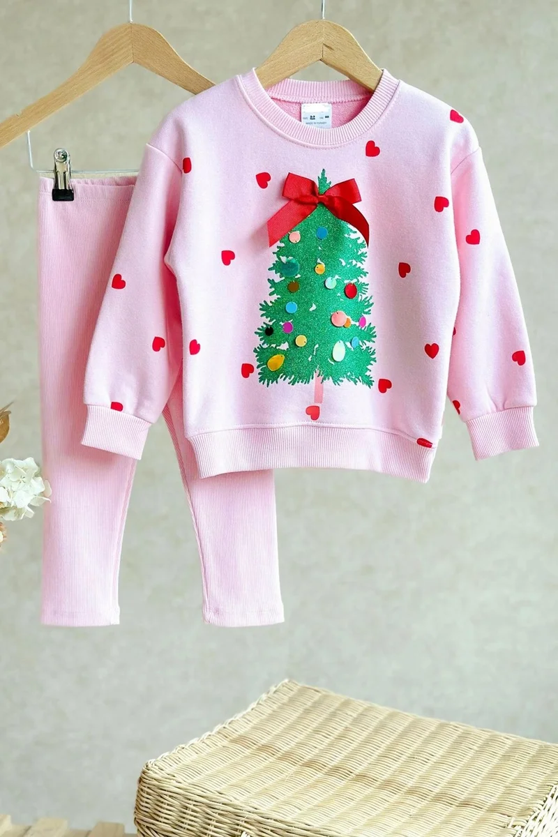 Miniğimin Cicileri My Little One's Cicileri 3D Ornament Sequin Detailed New Year's 2-Piece Set - Pink