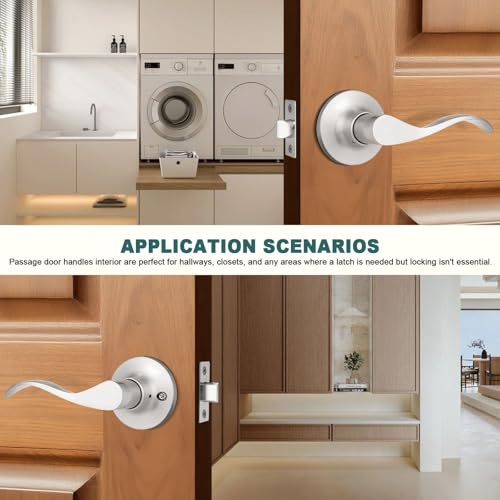 GOBEKOR 4 Pack Passage Door Levers Brushed Nickel Closet Door Handles Keyless Interior Door Handle Lock Wave Reversible Lever Door Handles - Image 4