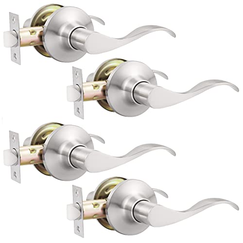 GOBEKOR 4 Pack Passage Door Levers Brushed Nickel Closet Door Handles Keyless Interior Door Handle Lock Wave Reversible Lever Door Handles - Image 1