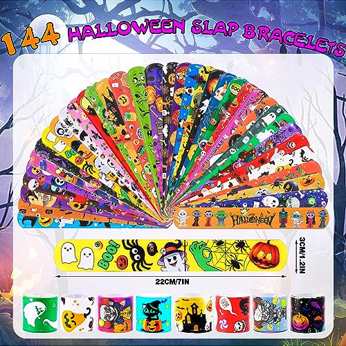 LUYI 144 PCS Halloween Slap BraceletsHalloween Party Favors Supplies for Kids108 Different Designs Bracelets Bulk for Halloween Decorations Treat Toys Bag Stuffers Gift for Kids Girls Boys - Image 5