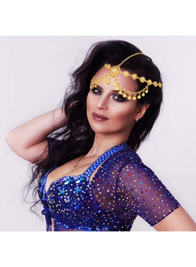 Woeoe Crystal Forehead Headband Gold Sequin Tassels Hair Band Coin Belly Dance Head Chain Prom Costume Egyptian Headpiece Hair Accessories For Women  - Image 4