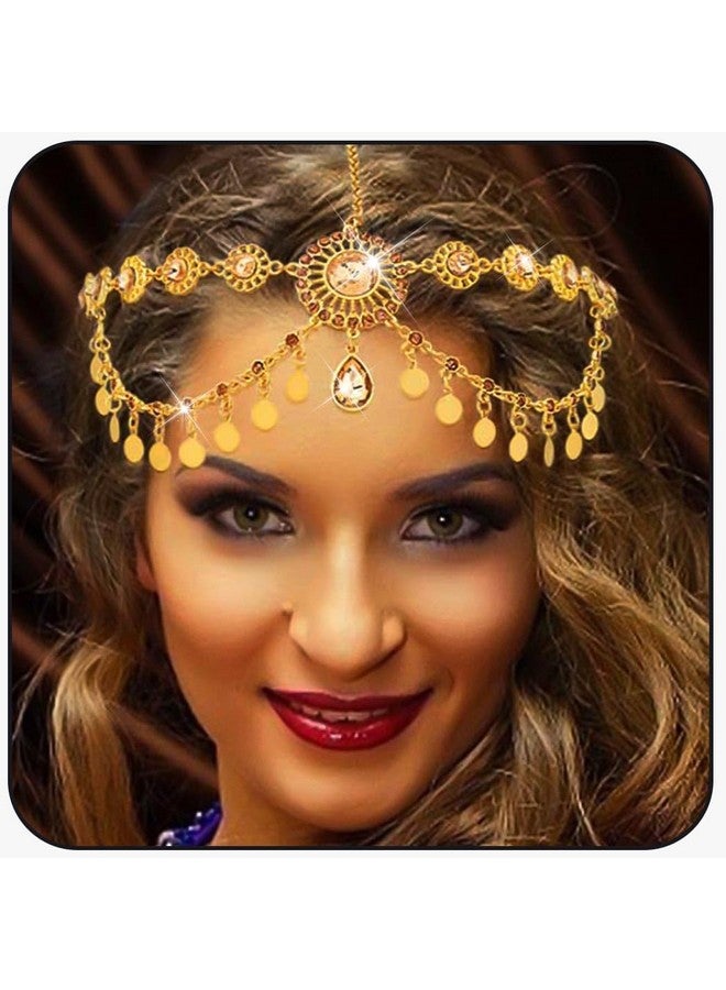 Woeoe Crystal Forehead Headband Gold Sequin Tassels Hair Band Coin Belly Dance Head Chain Prom Costume Egyptian Headpiece Hair Accessories For Women  - Image 1