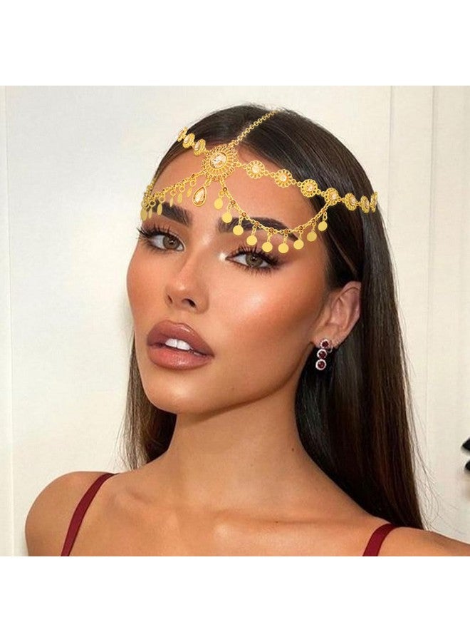 Woeoe Crystal Forehead Headband Gold Sequin Tassels Hair Band Coin Belly Dance Head Chain Prom Costume Egyptian Headpiece Hair Accessories For Women  - Image 3