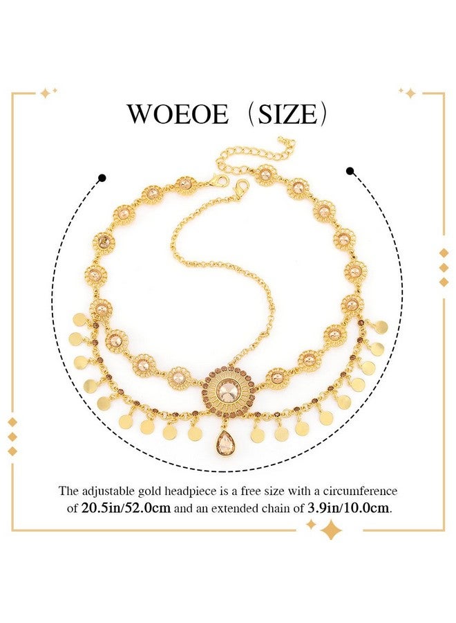 Woeoe Crystal Forehead Headband Gold Sequin Tassels Hair Band Coin Belly Dance Head Chain Prom Costume Egyptian Headpiece Hair Accessories For Women  - Image 2