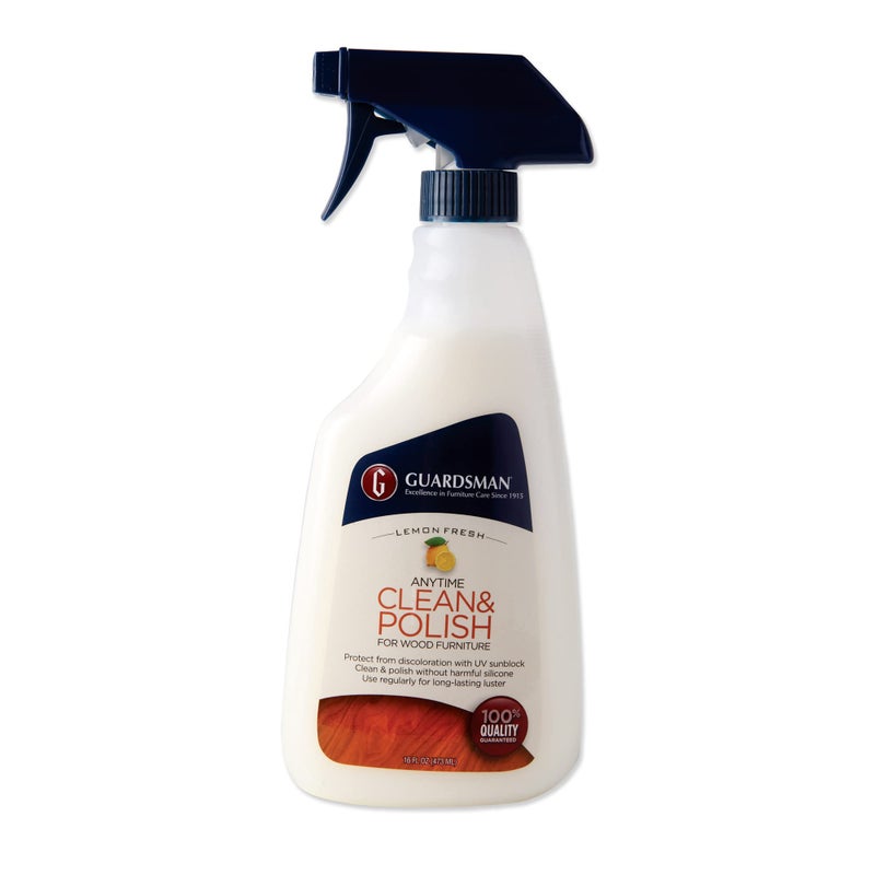 Guardsman منظف وملمع الخشب من غاردسمان Anytime Clean & Polish للأثاث والخزائن والطاولات والأسطح الخشبية الأخرى، زجاجة رش، برائحة الليمون، 16 أونصة سائلة - Image 1