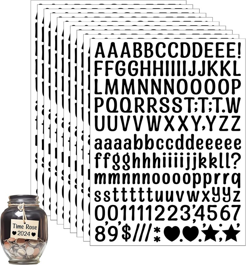 Dvobez 10 Sheet 1/2 Inch Small Letter Stickers, 1560Pcs Self Adhesive Alphabet Stickers, Cute Vinyl Letter Number Symbols Stickers for Arts Crafts Outdoor Sign Poster Windows Doors School Office - Black - Image 1