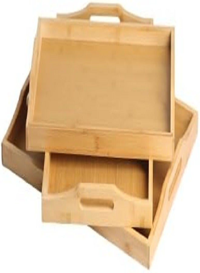 Alissa Bamboo Serving Tray with Handles Wooden Trays Set for Coffee, Breakfast and Dinner (Pack of 3) Rectangular Brown - Image 1
