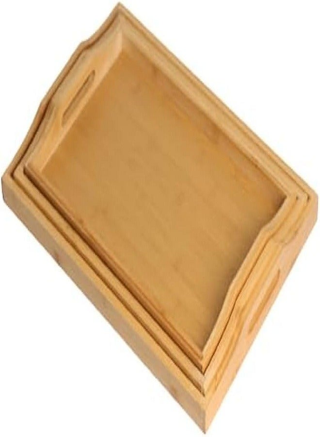 Alissa Bamboo Serving Tray with Handles Wooden Trays Set for Coffee, Breakfast and Dinner (Pack of 3) Rectangular Brown - Image 2