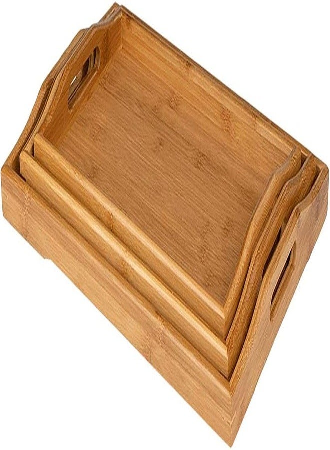 Alissa Bamboo Serving Tray with Handles Wooden Trays Set for Coffee, Breakfast and Dinner (Pack of 3) Rectangular Brown - Image 3