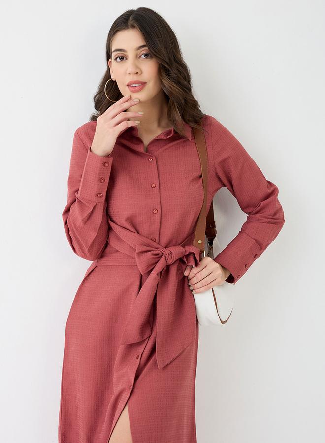 globus Women Pink Collared Neck Shirt Midi Dress - Image 5