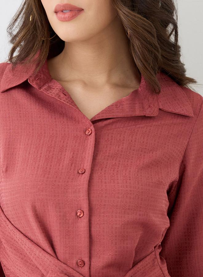 globus Women Pink Collared Neck Shirt Midi Dress - Image 4