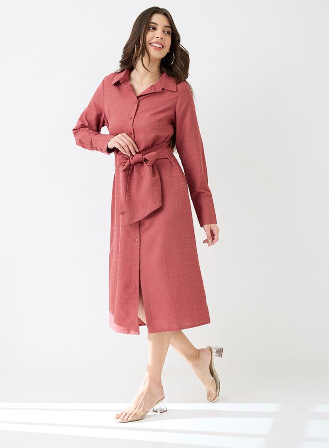 globus Women Pink Collared Neck Shirt Midi Dress - Image 2