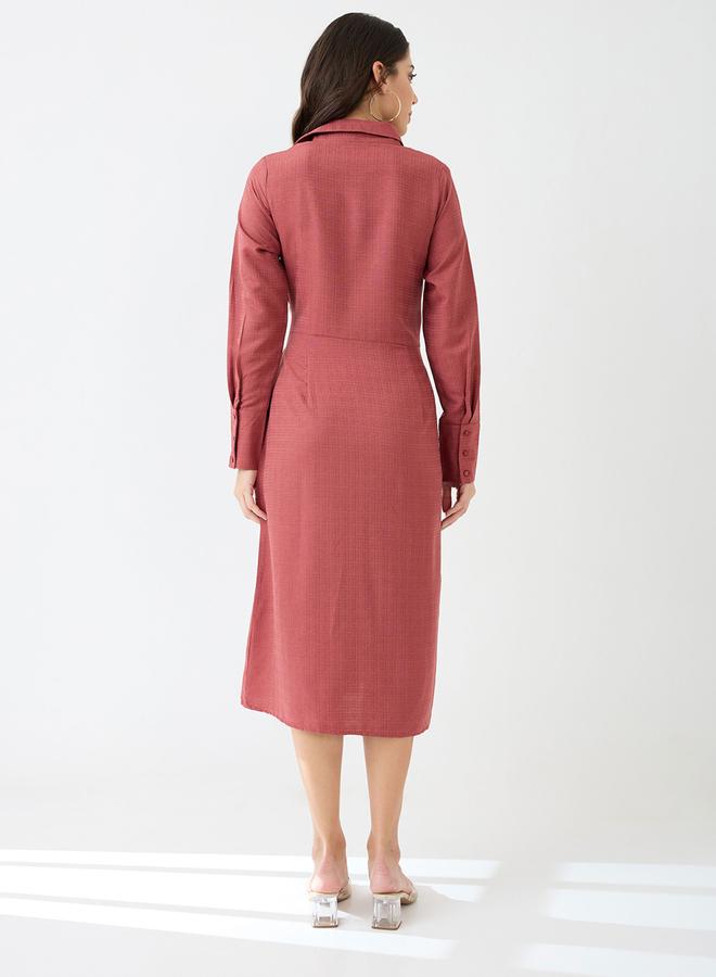 globus Women Pink Collared Neck Shirt Midi Dress - Image 3