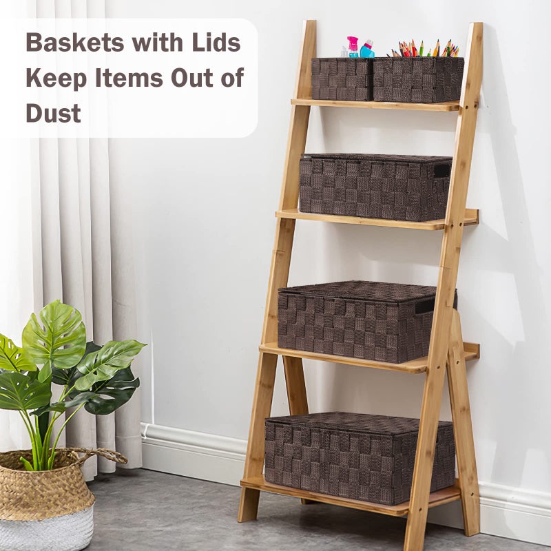 Uvellgift Storage Bins Baskets for Organizing with Lids, Storage Baskets for Shelves Stackable Woven Basket, Gift Small Basket Storage Cubes, Decorative Wicker Basket with Built-in Handles (5 Pack, Brown) - Image 3