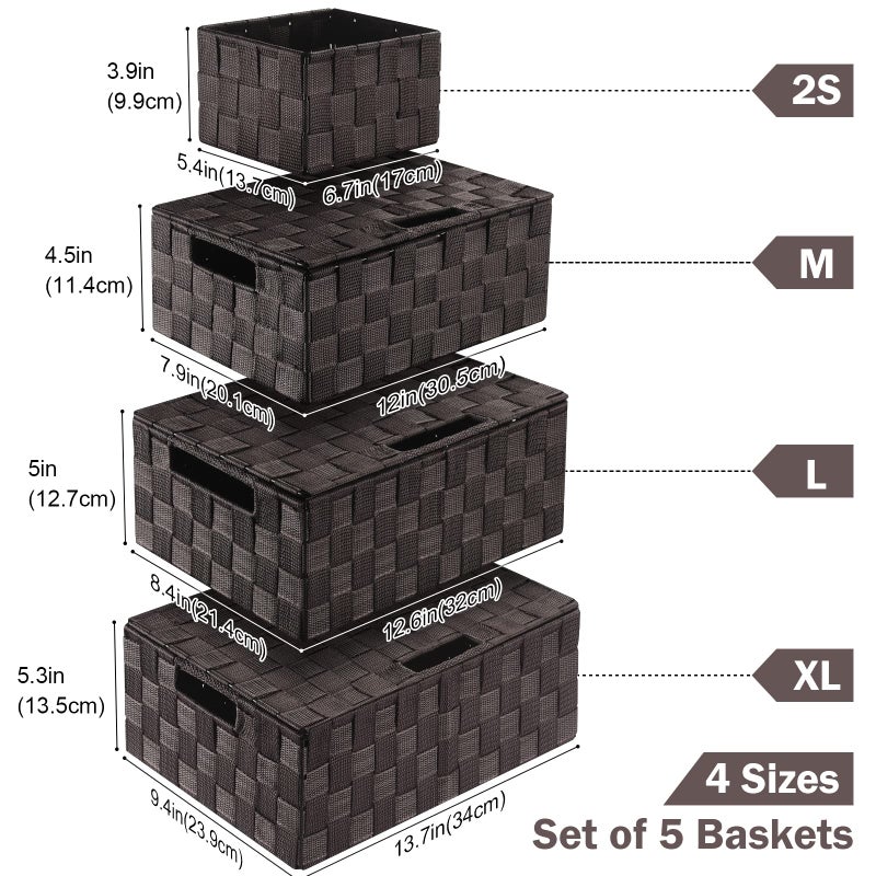 Uvellgift Storage Bins Baskets for Organizing with Lids, Storage Baskets for Shelves Stackable Woven Basket, Gift Small Basket Storage Cubes, Decorative Wicker Basket with Built-in Handles (5 Pack, Brown) - Image 2
