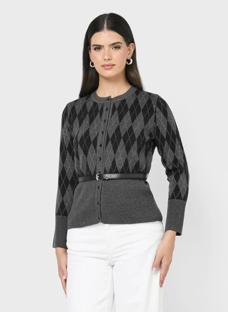 جينجر Knitted Acrylic Cardigan with Belt