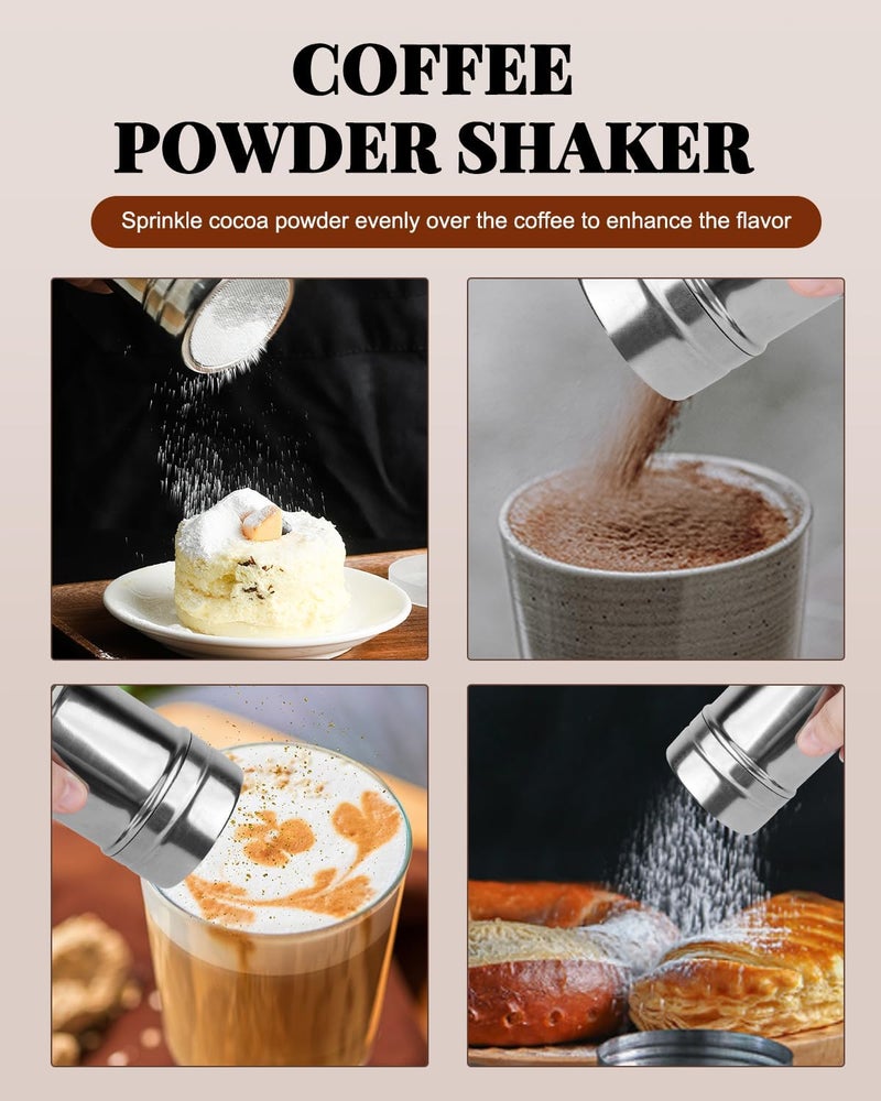 PROKITCHEN Milk Frothing Pitcher, 900ml/32oz Stainless Steel Milk Frother Cup Steaming Pitcher Espresso Machine Accessories with Decorating Art Pen, Powder Shaker, 16 PCS Coffee Decorating Stencils - Image 5
