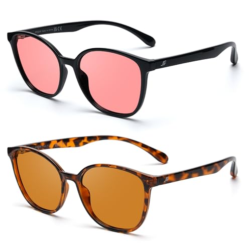 JFXQDR Womens 2 Pack Indoor Fluorescent41 Rose Outdoor Fluorescent60 Brown Tinted Blue Light Blocking Glasses for Migraine Light Sensitivity Photophobia LED Gaming Computer Screen Glare RF6208 - Image 3