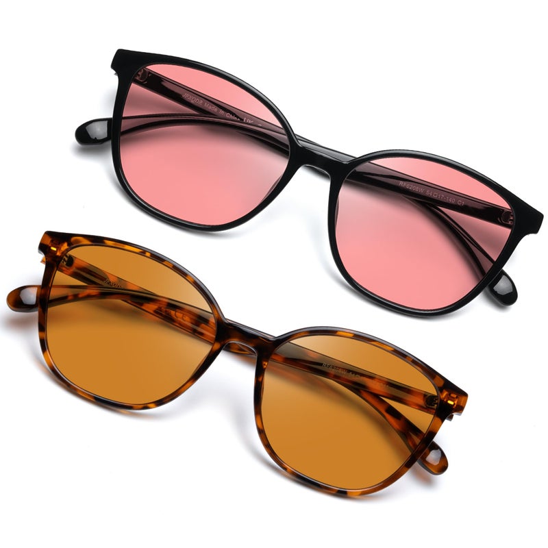 JFXQDR Womens 2 Pack Indoor Fluorescent41 Rose Outdoor Fluorescent60 Brown Tinted Blue Light Blocking Glasses for Migraine Light Sensitivity Photophobia LED Gaming Computer Screen Glare RF6208 - Image 2